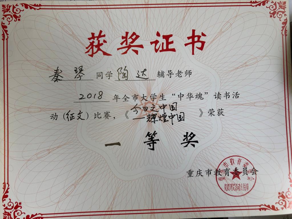 重庆科技学院学生在2018年“中华魂”主题教育活动中获得佳绩