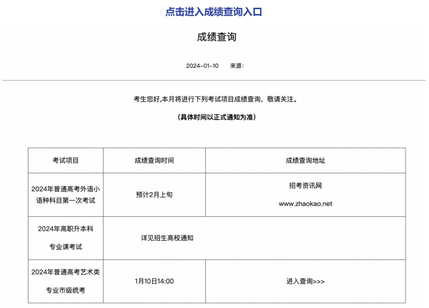 天津2024年艺术类专业市级统考成绩查询入口：www.zhaokao.net