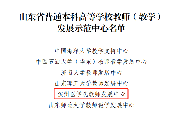 滨州医学院入选首批山东省普通本科高等学校教师（教学）发展示范中心