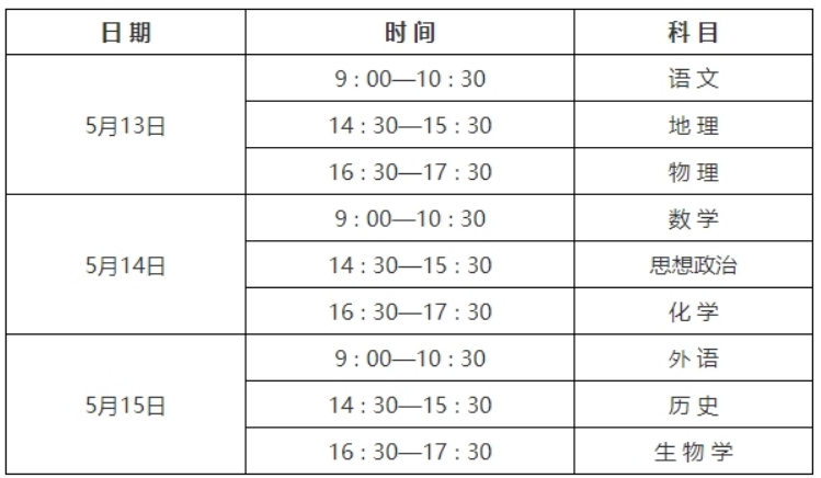 2024年陕西高中学业水平合格性考试时间及科目设置