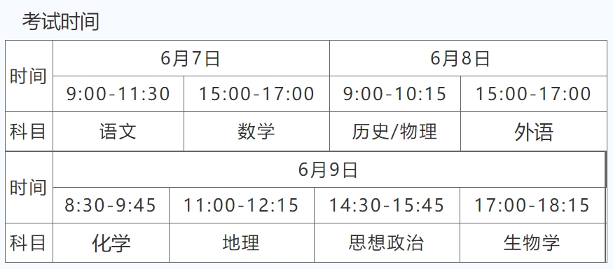 重庆2024年高考时间什么时候？考几天？