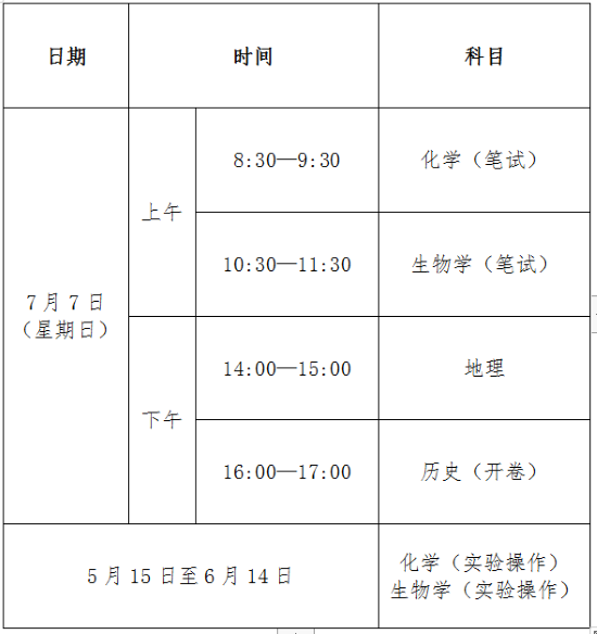 吉林2024年上半年普通高中学考时间安排