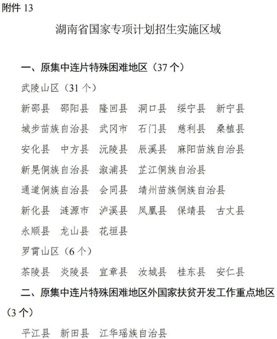 湖南2024年国家专项计划实施区域